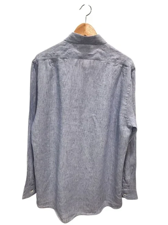 Jachs NY Blue Stripe Button Shirt Linen Blend Madison Fit Mens Large - Picture 3 of 11